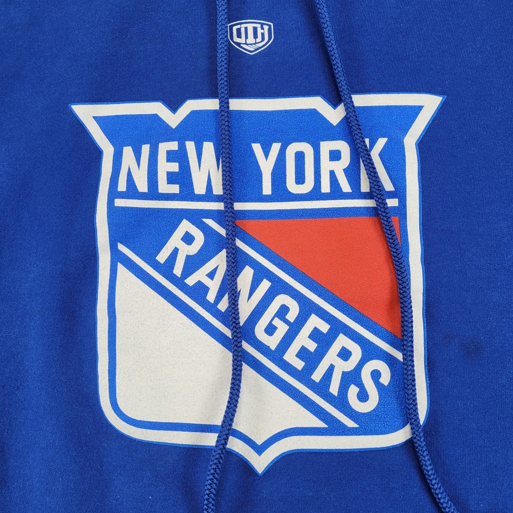 New York Rangers NHL Y2K Old Time Sports Hoodie Mens Large Blue‎ Pullover Flaw - Picture 2 of 8